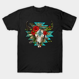 Western rustic cow skull roses T-Shirt